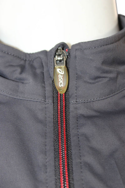 Asics Mens Windbreaker Dark Gray High Neck Zip Long Sleeve Polyester Size L