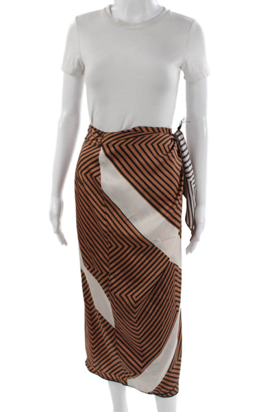 Zara Womens Wrap Maxi Skirt Brown Geometric Polyester Long Size S