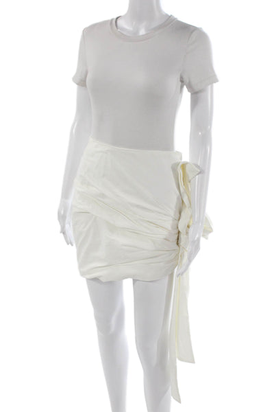 Zara Women Mini Wrap Skirt White Cotton Elastane Size XS