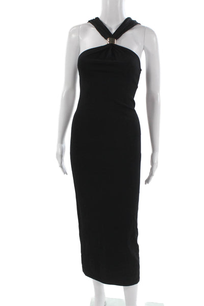 Zara Women Bodycon Maxi Dress Black Buckle Viscose Polyamide Sleeveless Size S