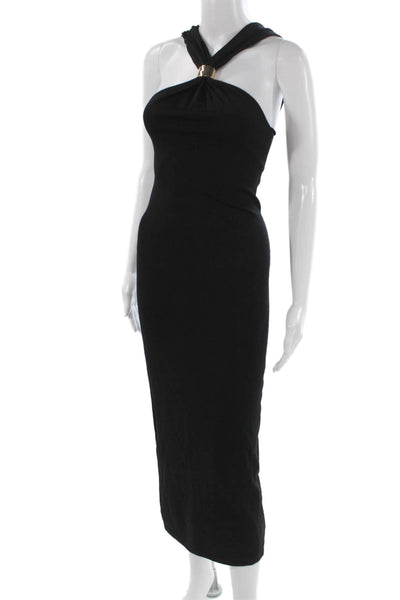Zara Women Bodycon Maxi Dress Black Buckle Viscose Polyamide Sleeveless Size S