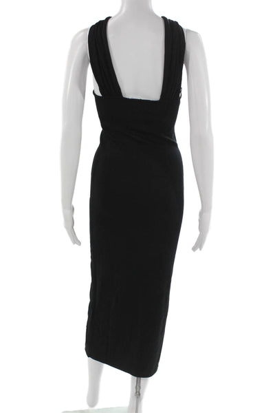 Zara Women Bodycon Maxi Dress Black Buckle Viscose Polyamide Sleeveless Size S