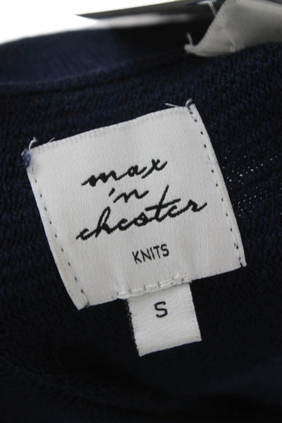 Max N Chester Mens Short Sleeve Collared Knit Striped Shirt Navy White Small