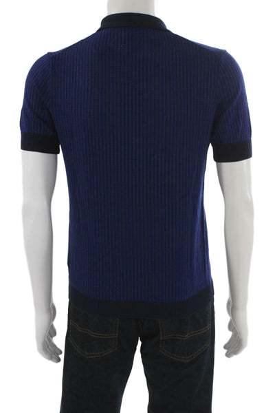 Max N Chester Mens Short Sleeve Collared Knit Striped Polo Shirt Blue Size Small