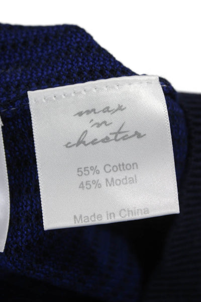 Max N Chester Mens Short Sleeve Collared Knit Striped Polo Shirt Blue Size Small