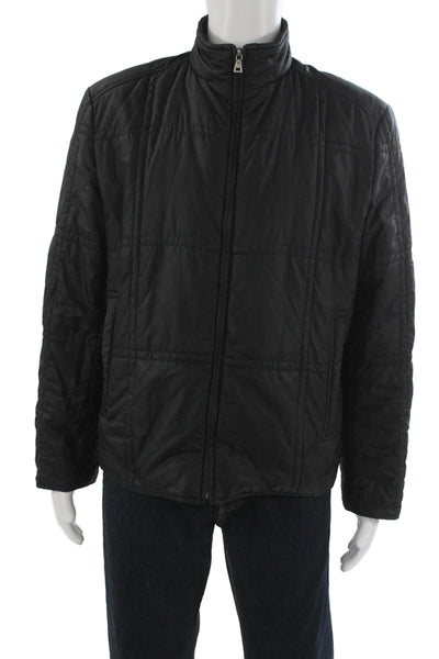 Cole Haan Mens Puffer Quilted Jacket Black Zip High Neck Size M
