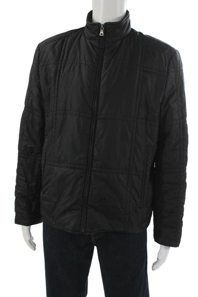 Cole Haan Mens Puffer Quilted Jacket Black Zip High Neck Size M