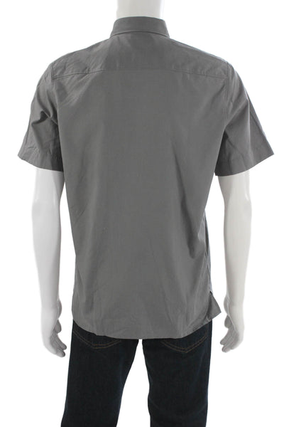 HUGO Mens Short Sleeve Button Front Collared Shirt Gray Cotton Size Small