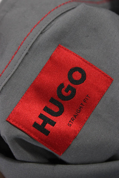 HUGO Mens Short Sleeve Button Front Collared Shirt Gray Cotton Size Small