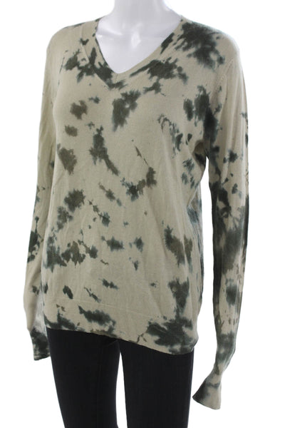 Parker Blue Unisex Pullover Cashmere V-Neck Beige Long Sleeve Sweater Size M