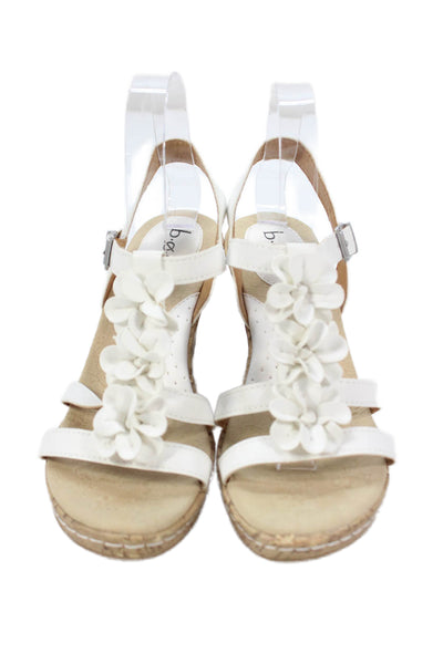 BOC Womens Leather Floral Detail Wedge Sandals White Size 8M