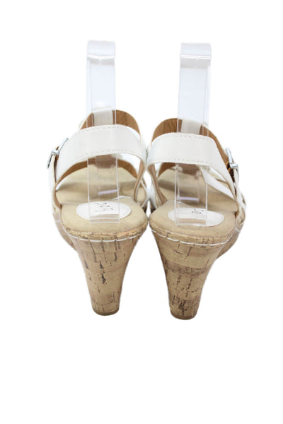 BOC Womens Leather Floral Detail Wedge Sandals White Size 8M