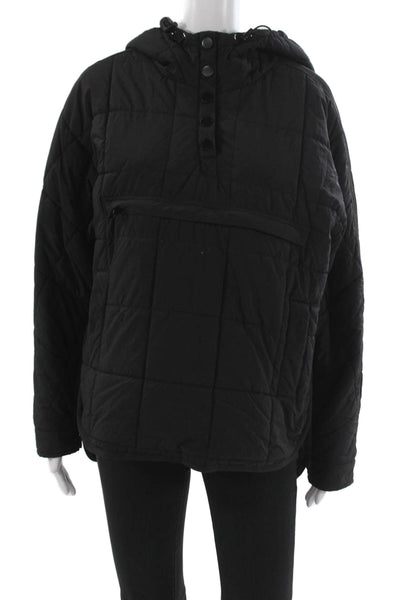 Chou Yatou Unisex Quilted Anorak Black High Neck Button Long Sleeve Size S