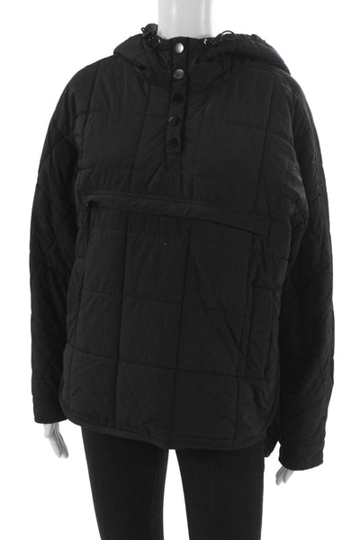Chou Yatou Unisex Quilted Anorak Black High Neck Button Long Sleeve Size S