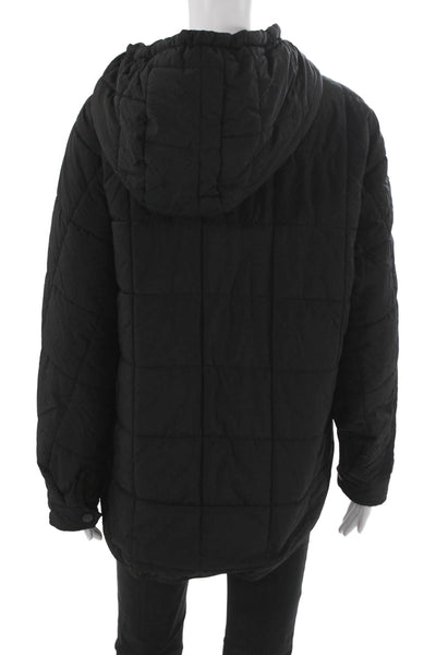 Chou Yatou Unisex Quilted Anorak Black High Neck Button Long Sleeve Size S