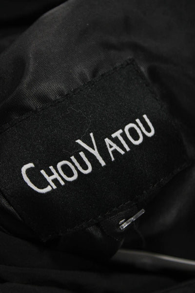 Chou Yatou Unisex Quilted Anorak Black High Neck Button Long Sleeve Size S
