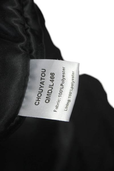 Chou Yatou Unisex Quilted Anorak Black High Neck Button Long Sleeve Size S