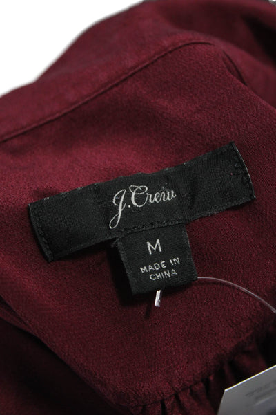 J Crew Women Red Silk Collared Short Sleeve Button Up Blouse Size M