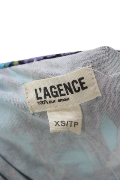 L'Agence Women Blue Jersey Graphic Animal Crew Neck Short Sleeve Tee Size XS