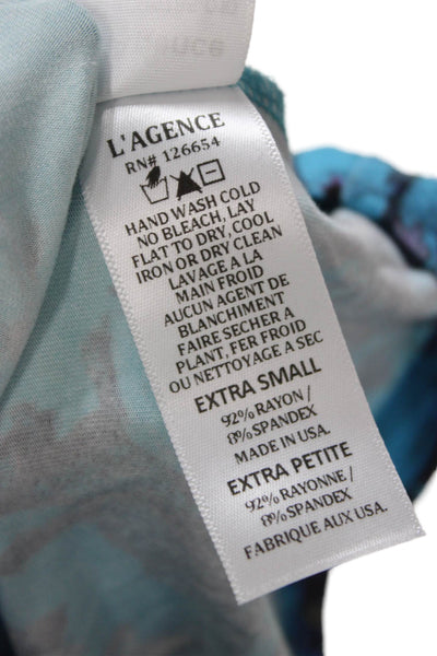 L'Agence Women Blue Jersey Graphic Animal Crew Neck Short Sleeve Tee Size XS