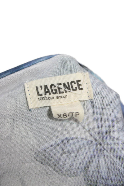 L'Agence Womens Basic Butterfly Graphic T-Shirt Blue Crew Short Sleeve Size XS