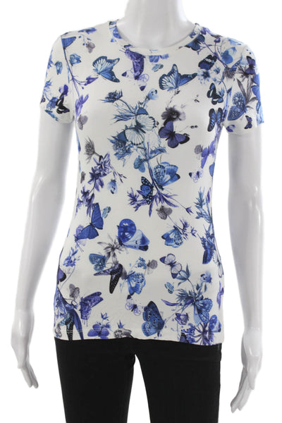 L'Agence Women Butterfly Crew Neck Short Sleeve T-Shirt Blue Size XS Petite