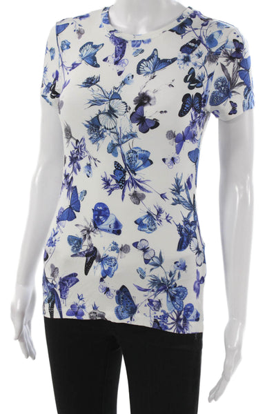 L'Agence Women Butterfly Crew Neck Short Sleeve T-Shirt Blue Size XS Petite