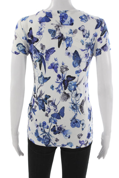 L'Agence Women Butterfly Crew Neck Short Sleeve T-Shirt Blue Size XS Petite