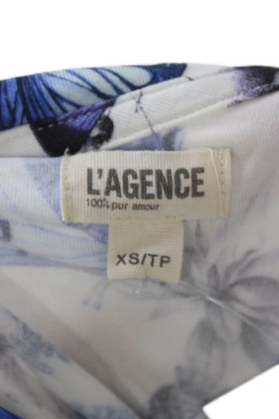 L'Agence Women Butterfly Crew Neck Short Sleeve T-Shirt Blue Size XS Petite