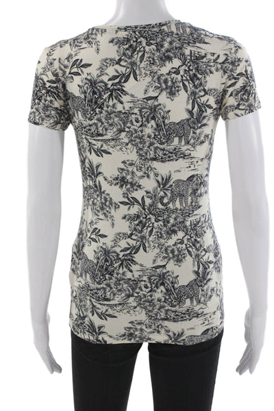 L'Agence Women Beige Animal Print Basic T Shirt Crew Neck Short Sleeve Size S