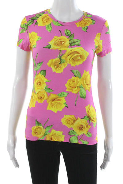 L'Agence Womens Pink Floral Jersey T-Shirt Short Sleeve Size XS Petite