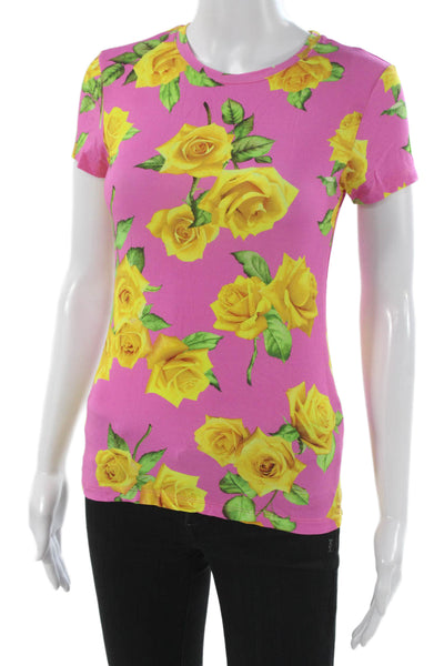 L'Agence Womens Pink Floral Jersey T-Shirt Short Sleeve Size XS Petite