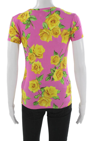 L'Agence Womens Pink Floral Jersey T-Shirt Short Sleeve Size XS Petite
