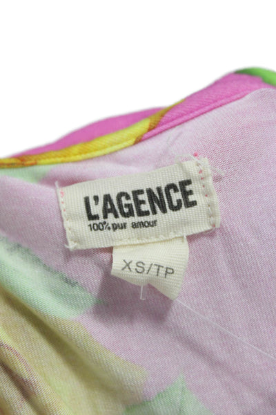 L'Agence Womens Pink Floral Jersey T-Shirt Short Sleeve Size XS Petite