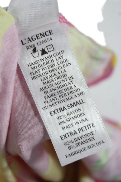 L'Agence Womens Pink Floral Jersey T-Shirt Short Sleeve Size XS Petite