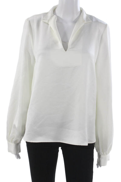 Karen Kane Womens White Collared Button Long Sleeve Polyester Blouse Size M
