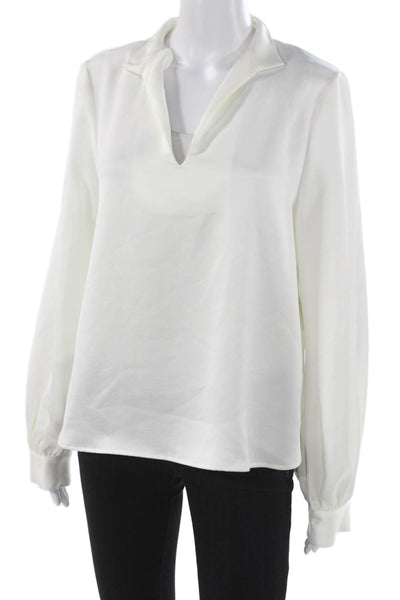 Karen Kane Womens White Collared Button Long Sleeve Polyester Blouse Size M