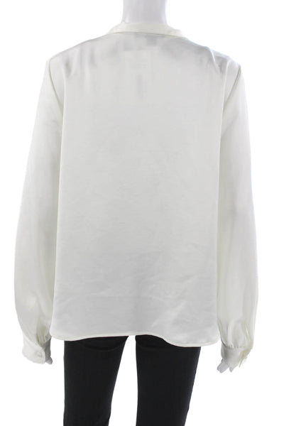 Karen Kane Womens White Collared Button Long Sleeve Polyester Blouse Size M