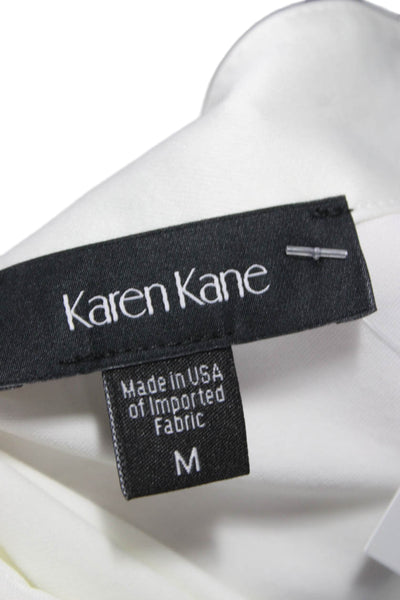 Karen Kane Womens White Collared Button Long Sleeve Polyester Blouse Size M