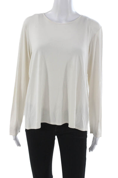 Eileen Fisher Womens White Silk Long Sleeve Basic Blouse Size L