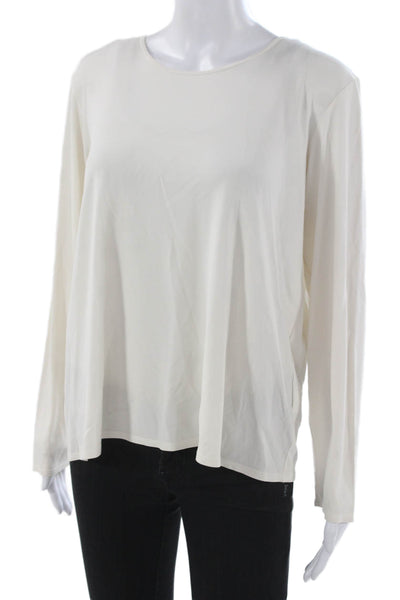 Eileen Fisher Womens White Silk Long Sleeve Basic Blouse Size L