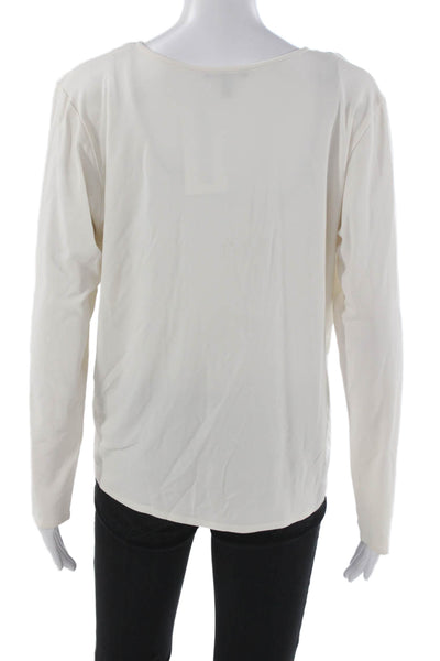 Eileen Fisher Womens White Silk Long Sleeve Basic Blouse Size L