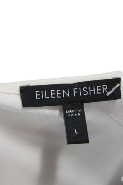 Eileen Fisher Womens White Silk Long Sleeve Basic Blouse Size L