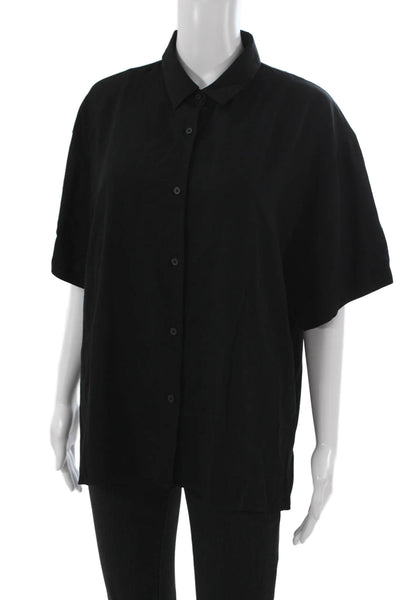 Uniqlo Womens Black Collared Short Sleeve Button Up Top Rayon Blend Size XL