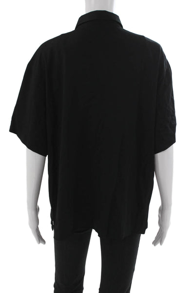 Uniqlo Womens Black Collared Short Sleeve Button Up Top Rayon Blend Size XL