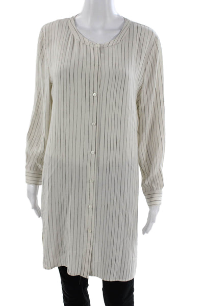 Eileen Fisher Women Tunic Silk Striped Round Neck Long Sleeve Button-Up Size M