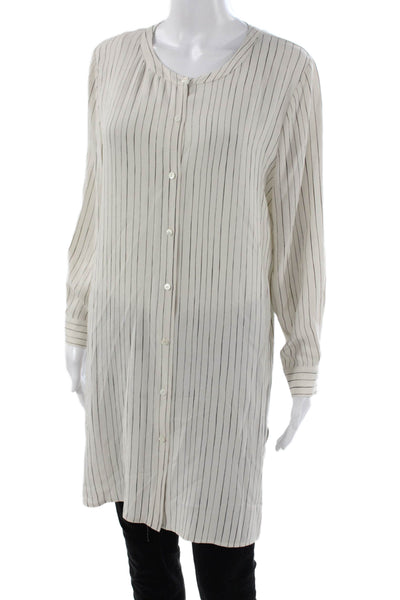 Eileen Fisher Women Tunic Silk Striped Round Neck Long Sleeve Button-Up Size M