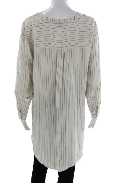 Eileen Fisher Women Tunic Silk Striped Round Neck Long Sleeve Button-Up Size M