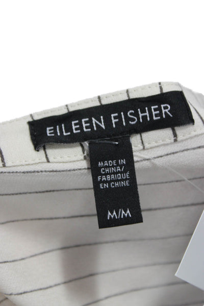 Eileen Fisher Women Tunic Silk Striped Round Neck Long Sleeve Button-Up Size M