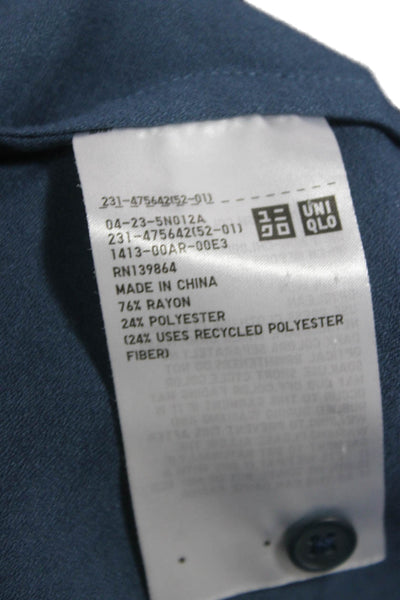 Uniqlo Women Basic Collared Button-Up Short Sleeve Dark Blue Silk Blend Size XL